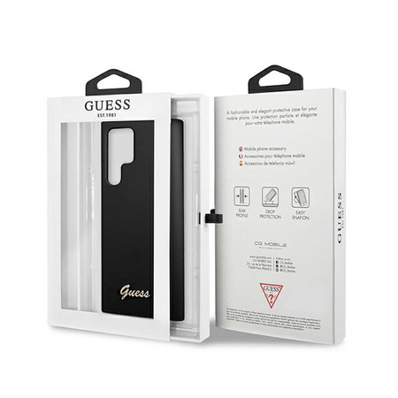 Guess Silicone Script Metal Logo - Etui Samsung Galaxy S22 Ultra (czarny)