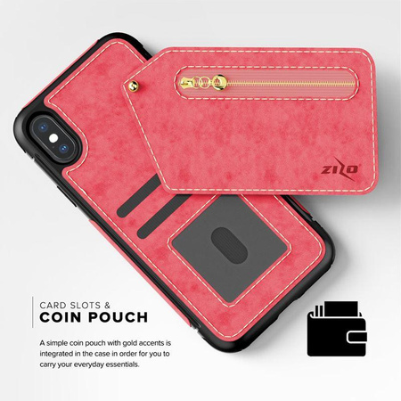 Zizo Nebula Wallet Case - Étui en cuir pour iPhone X avec poches pour cartes + pochette zippée + verre 9H pour l'écran (rose/noir)