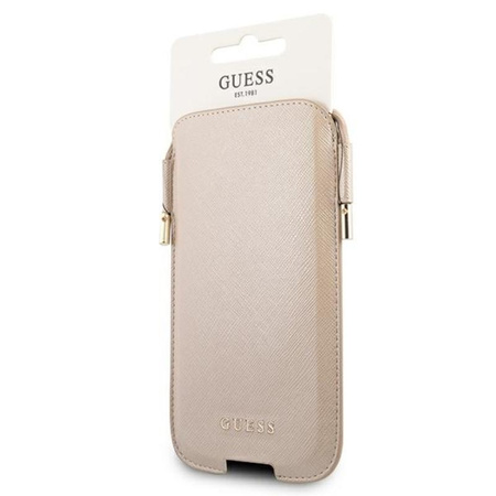 Guess Saffiano Pouch - L max 6.7" pochette pour téléphone (or)