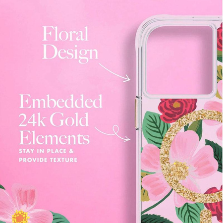 Rifle Paper Clear MagSafe - Gold Decorated iPhone 14 Case (Rose Garden)