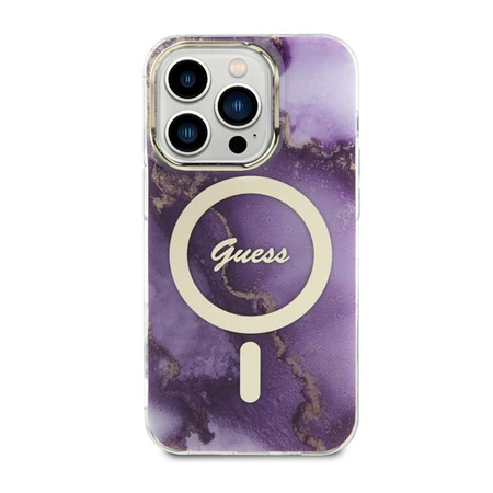 Guess Golden Marble MagSafe - Etui iPhone 14 Pro (Purpurowy)