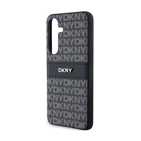 DKNY bőr mono csíkos és fém logóval - Samsung Galaxy S24+ tok (fekete)