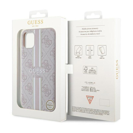 Guess 4G Étui MagSafe à rayures imprimées pour iPhone 11 (rose)