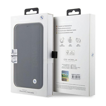 BMW Booktype Leder strukturiert & gestreift - iPhone 14 Pro Tasche (schwarz)
