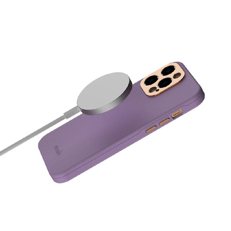 Moshi Napa Slim MagSafe - Étui en cuir pour iPhone 14 Pro Max (Lavender Purple)