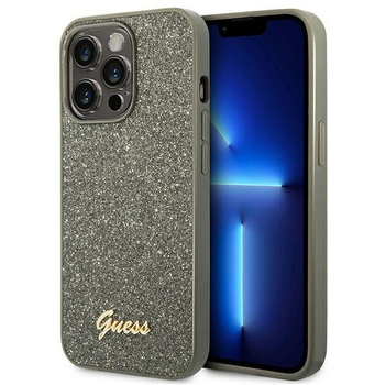 Guess Glitter Flakes Metal Logo Case - Coque iPhone 14 Pro (verte)