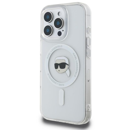 Karl Lagerfeld IML Metal Karl Head MagSafe - pouzdro pro iPhone 16 Pro (bílé)