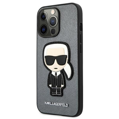 Karl Lagerfeld Saffiano Ikonik Patch - pouzdro pro iPhone 13 Pro (stříbrné)