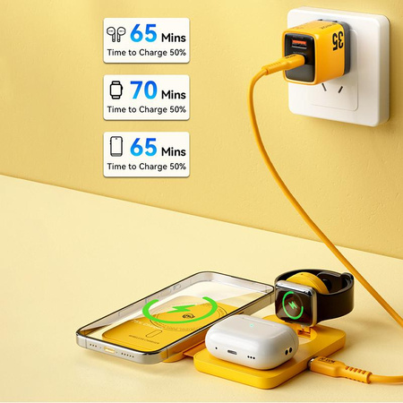 WEKOME WP-U172 - Chargeur sans fil 3-en-1 avec MagSafe pour iPhone, Apple Watch et AirPods + miroir (Jaune)