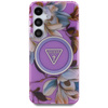 Guess Glitter Flowers Triangle Buttons MagSafe - pouzdro pro Samsung Galaxy S25 (fialové)