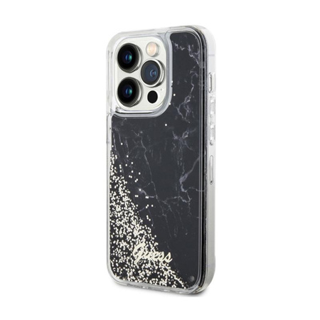 Guess Liquid Glitter Marble - pouzdro pro iPhone 14 Pro (černé)