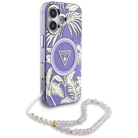 Guess Palm Trees Triangle Pearl Strap MagSafe - Case for iPhone 16 (purple)