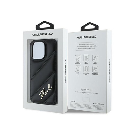 Karl Lagerfeld Diagonal Quilted Script - Étui pour iPhone 13 Pro (noir)