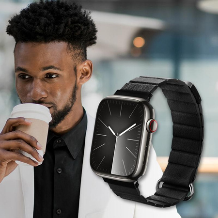 Crong Eclipse - Mágneses Bőr Apple Watch Szíj 44/45/46/49 mm (Fekete)