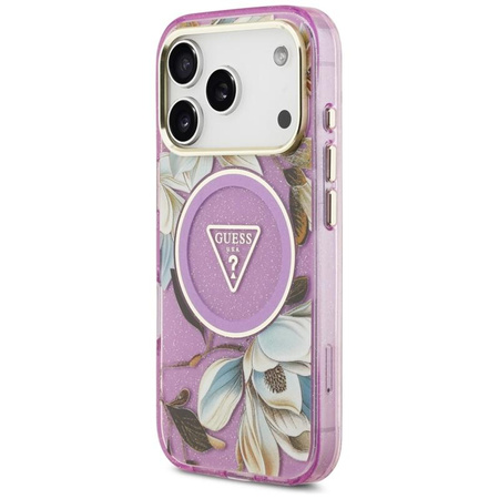 Guess IML Glitter Flowers Triangle MagSafe - Case iPhone 17 Pro (purple)