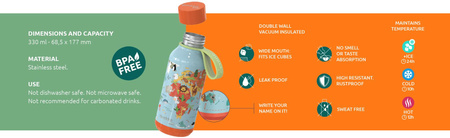 Quokka Solid Kids mit Gurt - 330 ml Thermoflasche aus Edelstahl mit Gurt (Jungle)