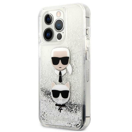 Karl Lagerfeld Liquid Glitter Karl & Choupette Head - iPhone 13 Pro Max tok (ezüst)