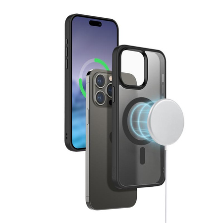 Crong Hybrid Frost MAG tok – iPhone 15 Plus MagSafe tok (fekete)