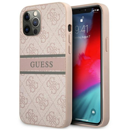 Guess 4G Printed Stripe - Etui iPhone 12 / iPhone 12 Pro (różowy)