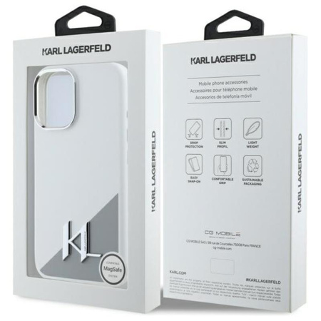 Karl Lagerfeld Silicone Shadow Metal Initial MagSafe - pouzdro na iPhone 16 (bílé)