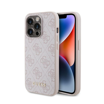 Guess 4G fém arany logó - iPhone 15 Pro tok (rózsaszín)