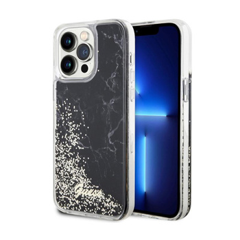 Guess Liquid Glitter Marble - iPhone 14 Pro Max Tasche (Schwarz)