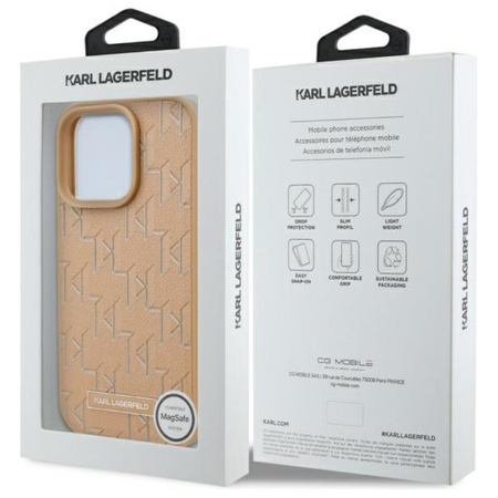 Karl Lagerfeld bőr monogram fém logós MagSafe - iPhone 16 Pro tok (bézs)