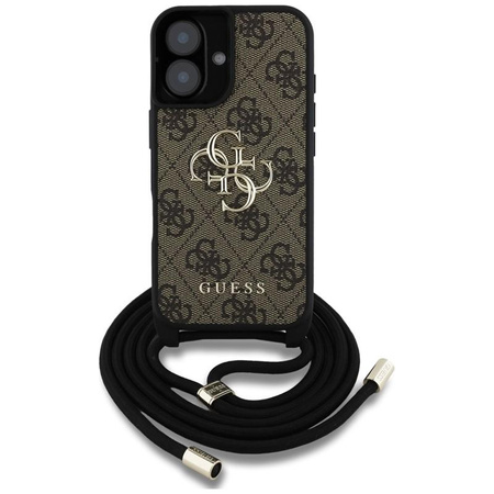Guess 4G nagy logós zsinórpántos kereszttartó - tok iPhone 16-hoz (barna)