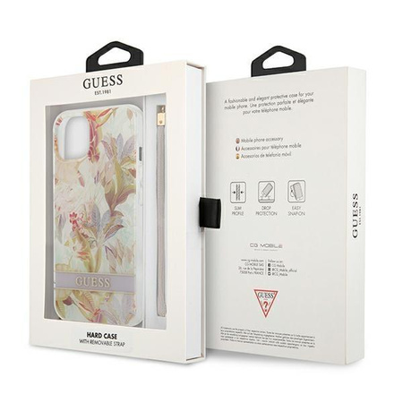 Guess Flower Cord - Etui avec dragonne iPhone 13 mini (Violet)