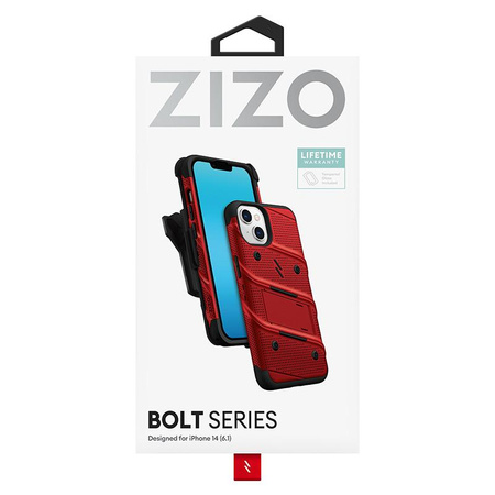 ZIZO BOLT Series - Pancéřované pouzdro na iPhone 14 s 9H sklem pro displej + držák se stojánkem (červené)