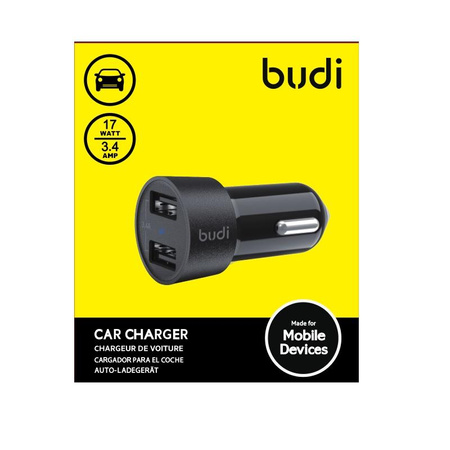 Budi - 2x USB car charger, 17W (Black)
