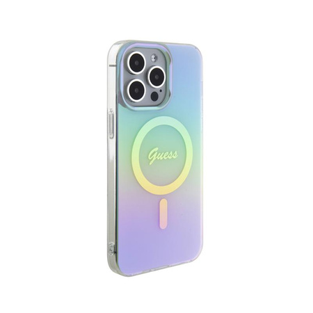 Pouzdro Guess IML Iridescent MagSafe - iPhone 15 Pro (tyrkysové)