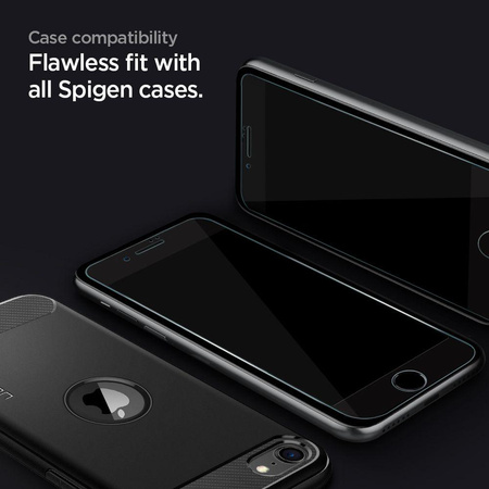 Spigen Alm Glass FC - gehärtetes Glas für iPhone SE (2022 / 2020) / 8 / 7 (schwarzer Rahmen)