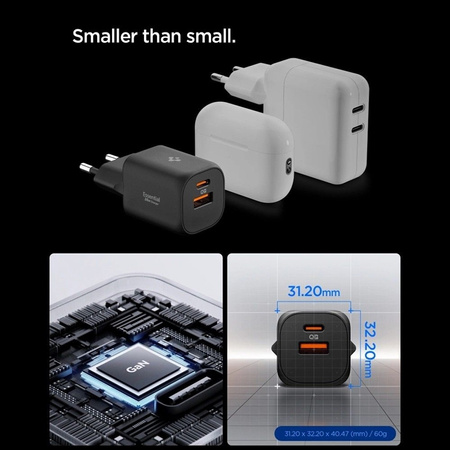Spigen Essential EE352EU GaN Pro - USB-C + USB-A 35W Wandladegerät (Schwarz)