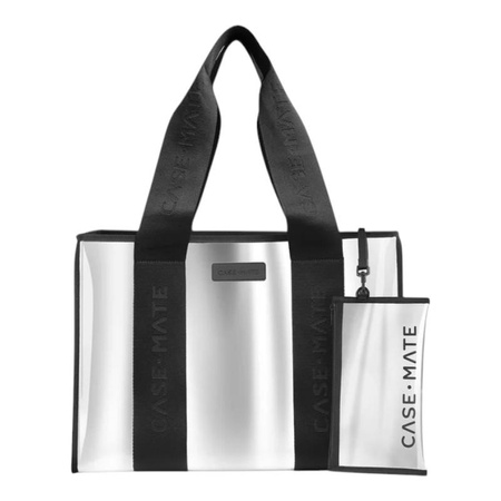 Case-Mate Large Travel Tote Bag - Waterproof shoulder bag with phone case (Silver Chrome)