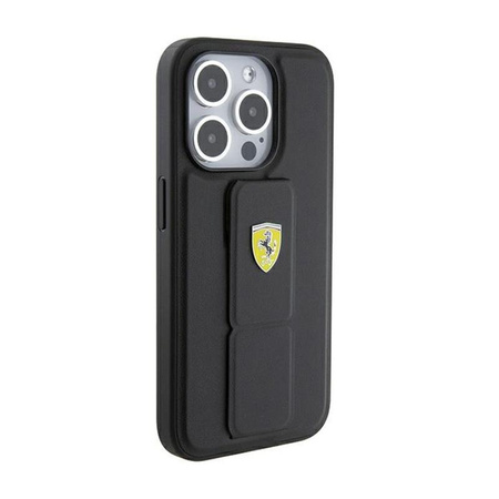 Ferrari Grip Stand Metal Logo - iPhone 15 Pro Case (black)