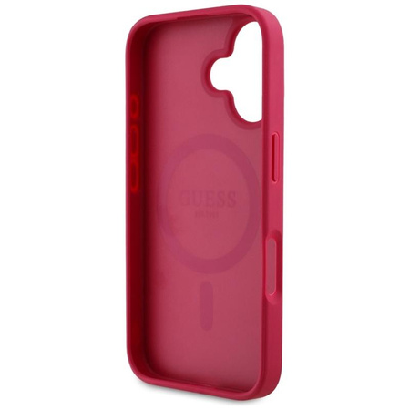 Guess MagSafe - Tasche mit genarbtem Blumenmuster für iPhone 16 (fuchsia)