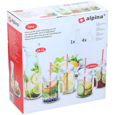 Alpina - Set von Getränkegläsern mit Strohhalmen 4 Stück. mit einer 1-Liter-Karaffe