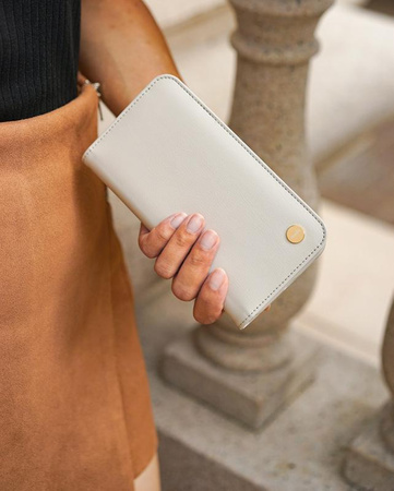 Moshi Overture MagSafe - kožené flipové pouzdro 3 v 1 pro iPhone 14 Plus (Serene Gray)