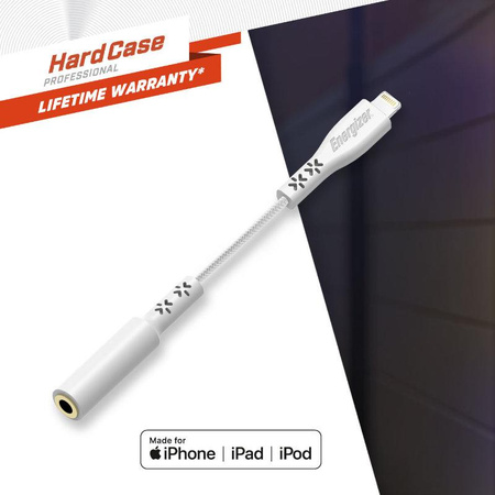 Energizer HardCase - Adaptateur audio Lightning vers jack 3,5 mm certifié MFi 11 cm ROW (blanc) garantie à vie
