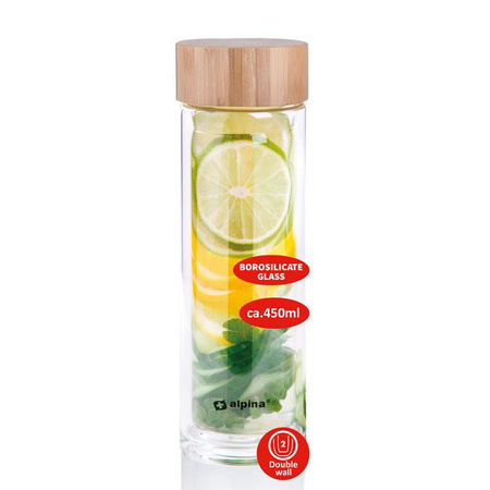 SZKLANA BUTELKĄ NA WODĘ Z FILTREM BPA FREE, na Herbatę, Etui, Alpina, 450ml