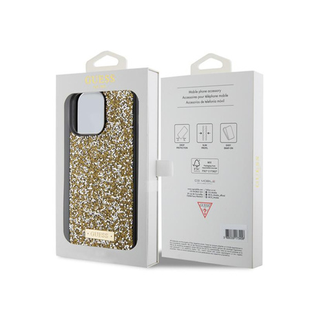 Guess Rhinestone Metal Logo - pouzdro pro iPhone 15 Pro Max (žluté)