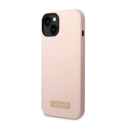 Guess szilikon logólemezes MagSafe - iPhone 14 Plus tok (rózsaszín)