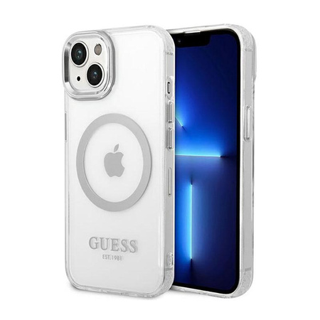 Guess Metal Outline MagSafe - iPhone 14 Tasche (Transparent / Silber)