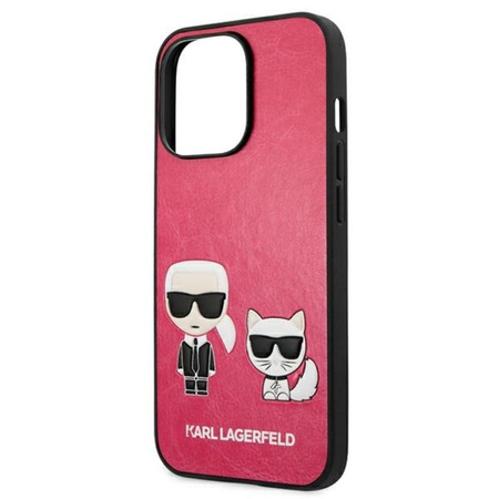 Karl Lagerfeld PU kožené pouzdro Karl & Choupette s reliéfem - iPhone 13 Pro Max (fuchsiová)