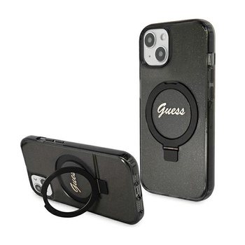 Guess Ring Stand Script Glitter MagSafe - iPhone 15 Case (noir)