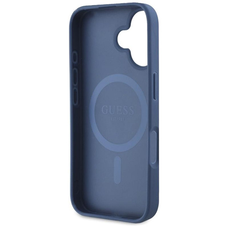 Guess MagSafe - Tasche mit genarbtem Blumenmuster für iPhone 16 (blau)