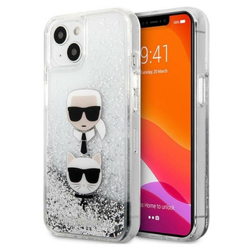 Karl Lagerfeld Liquid Glitter Karl & Choupette Head - iPhone 13 mini Hülle (Silber)