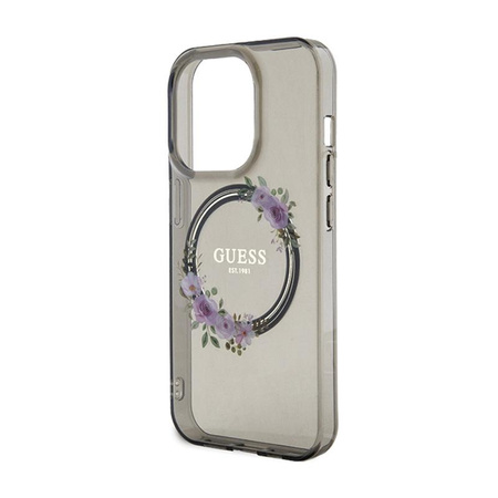 Guess IML Flowers Wreath MagSafe - pouzdro pro iPhone 15 Pro (černé)