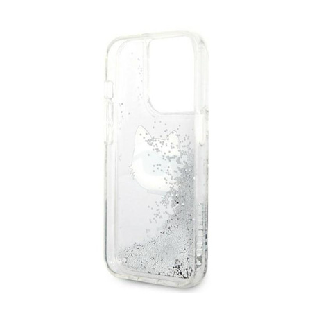 Karl Lagerfeld Liquid Glitter NFT Choupette Head - Etui iPhone 14 Pro (srebrny)